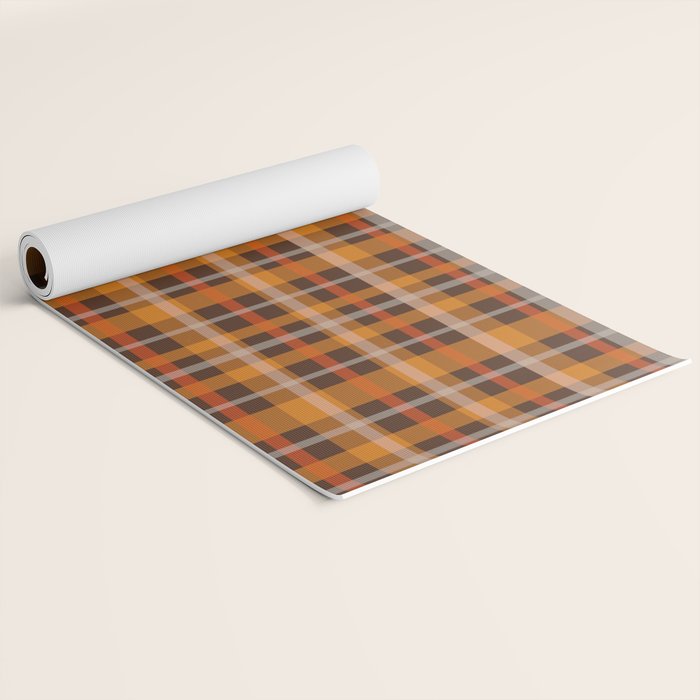 Autumn Retro 70s Plaid Pattern in Brown and Orange Yoga Mat Gallery Image 2