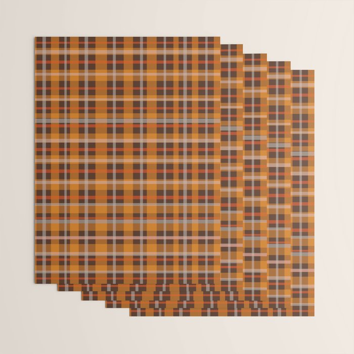 Autumn Retro 70s Plaid Pattern in Brown and Orange Wrapping Paper Gallery Image 3