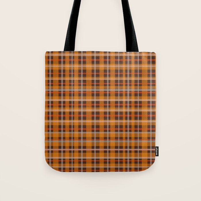 Autumn Retro 70s Plaid Pattern in Brown and Orange Tote Bag Gallery Image 1