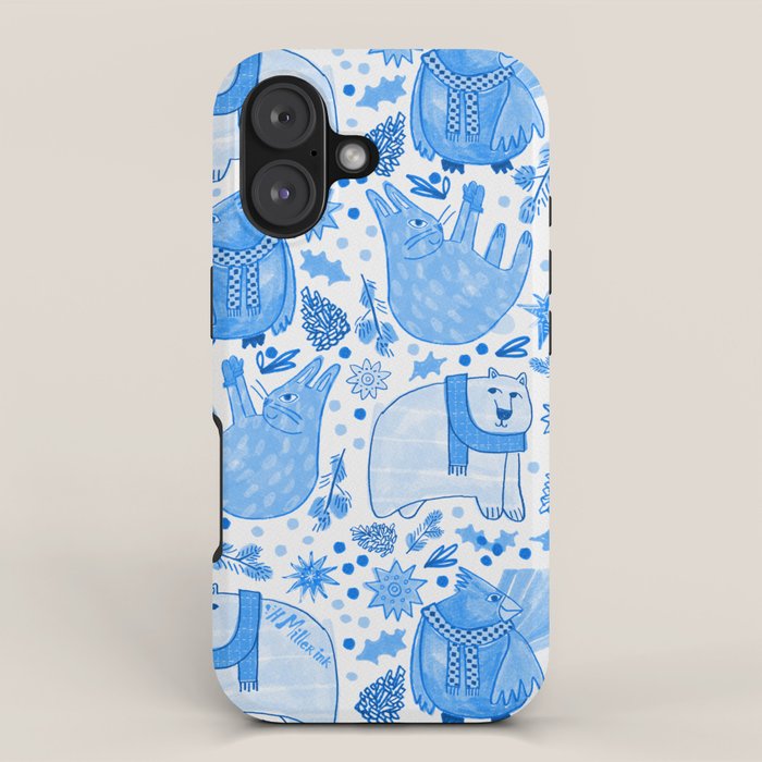 Winter Forest Woodland Animals in Blue iPhone Case Gallery Image 1