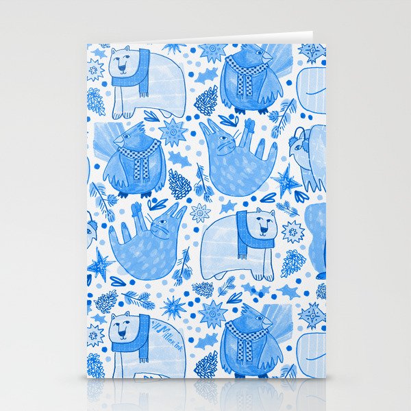 Winter Forest Woodland Animals in Blue Stationery Card Gallery Image 1