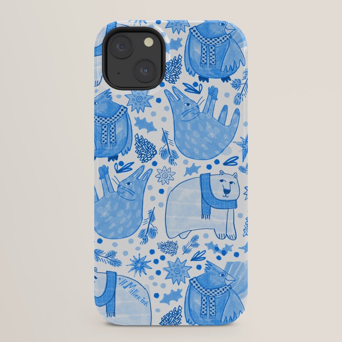 Winter Forest Woodland Animals in Blue iPhone Case Gallery Image 22