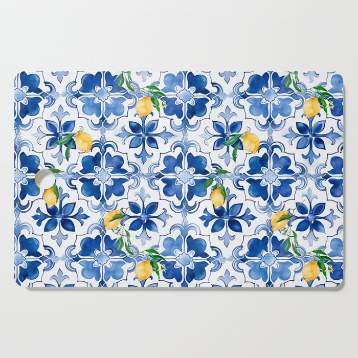 Blue tiles,mosaic,Mediterranean tiles,majolica art ,lemon ,citrus, Cutting Board Gallery Image 1