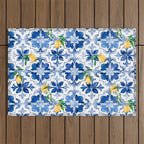 Blue tiles,mosaic,Mediterranean tiles,majolica art ,lemon ,citrus, Outdoor Rug Gallery Image 1