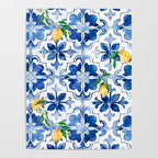 Blue tiles,mosaic,Mediterranean tiles,majolica art ,lemon ,citrus, Poster Gallery Image 4