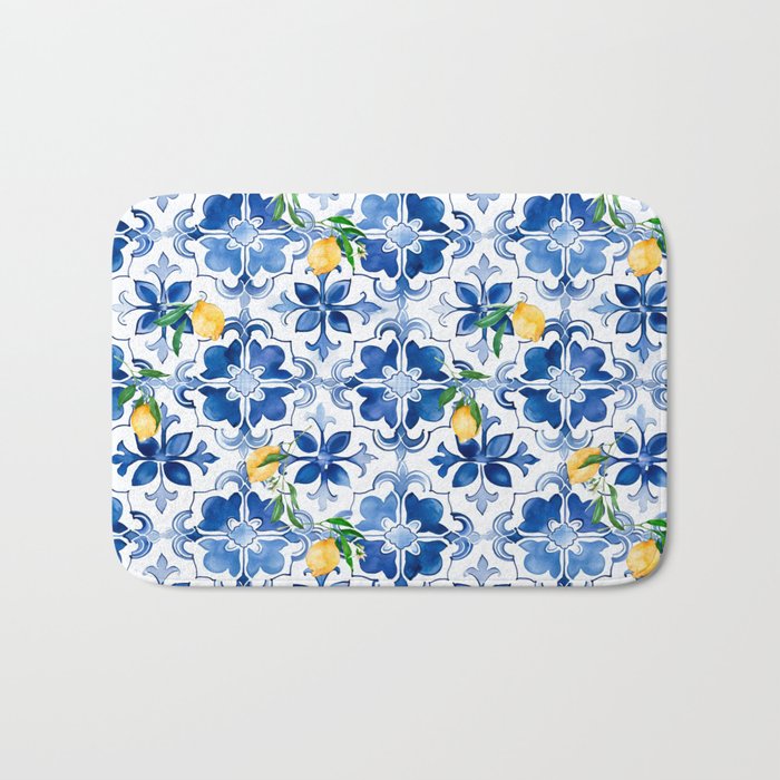 Blue tiles,mosaic,Mediterranean tiles,majolica art ,lemon ,citrus, Bath Mat Gallery Image 1
