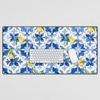Blue tiles,mosaic,Mediterranean tiles,majolica art ,lemon ,citrus, Desk Mat Gallery Image 1