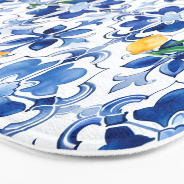 Blue tiles,mosaic,Mediterranean tiles,majolica art ,lemon ,citrus, Bath Mat Gallery Image 3