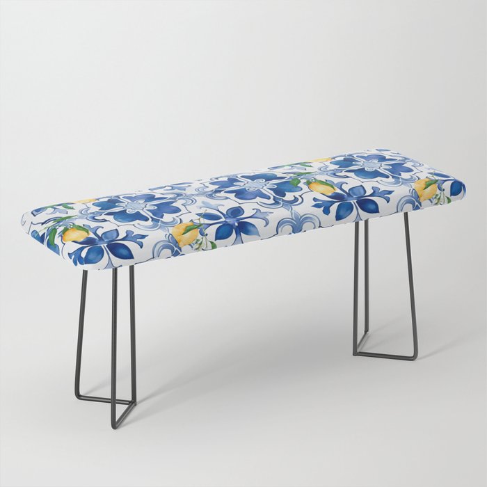 Blue tiles,mosaic,Mediterranean tiles,majolica art ,lemon ,citrus, Bench Gallery Image 1