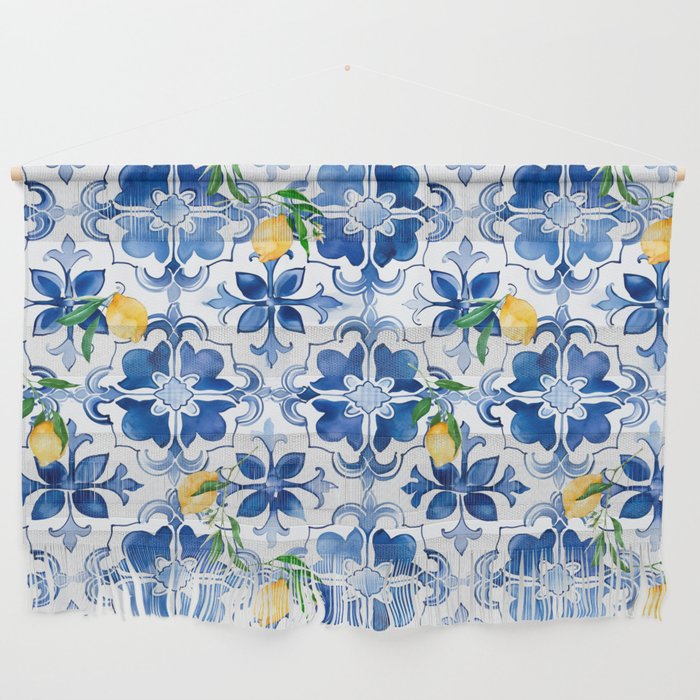 Blue tiles,mosaic,Mediterranean tiles,majolica art ,lemon ,citrus, Wall Hanging Gallery Image 1