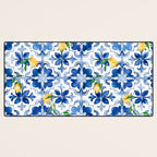 Blue tiles,mosaic,Mediterranean tiles,majolica art ,lemon ,citrus, Desk Mat Gallery Image 3