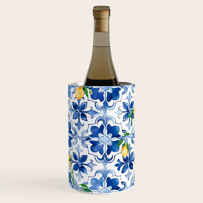 Blue tiles,mosaic,Mediterranean tiles,majolica art ,lemon ,citrus, Wine Chiller Gallery Image 1