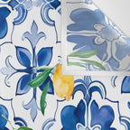 Blue tiles,mosaic,Mediterranean tiles,majolica art ,lemon ,citrus, Wall Tapestry Gallery Image 3