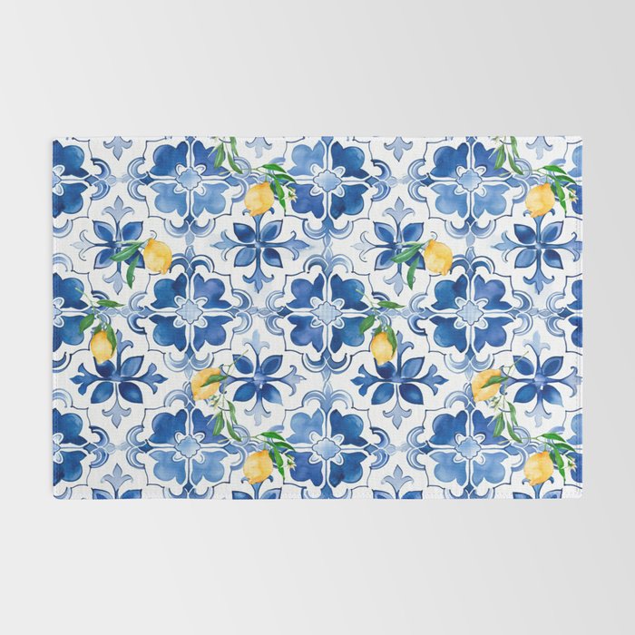 Blue tiles,mosaic,Mediterranean tiles,majolica art ,lemon ,citrus, Rug Gallery Image 2