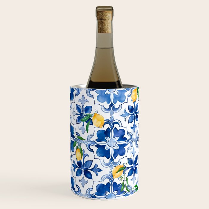 Blue tiles,mosaic,Mediterranean tiles,majolica art ,lemon ,citrus, Wine Chiller Gallery Image 2
