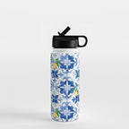 Blue tiles,mosaic,Mediterranean tiles,majolica art ,lemon ,citrus, Water Bottle Gallery Image 1