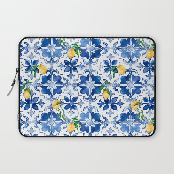 Blue tiles,mosaic,Mediterranean tiles,majolica art ,lemon ,citrus, Laptop Sleeve Gallery Image 1