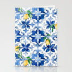 Blue tiles,mosaic,Mediterranean tiles,majolica art ,lemon ,citrus, Stationery Card Gallery Image 2