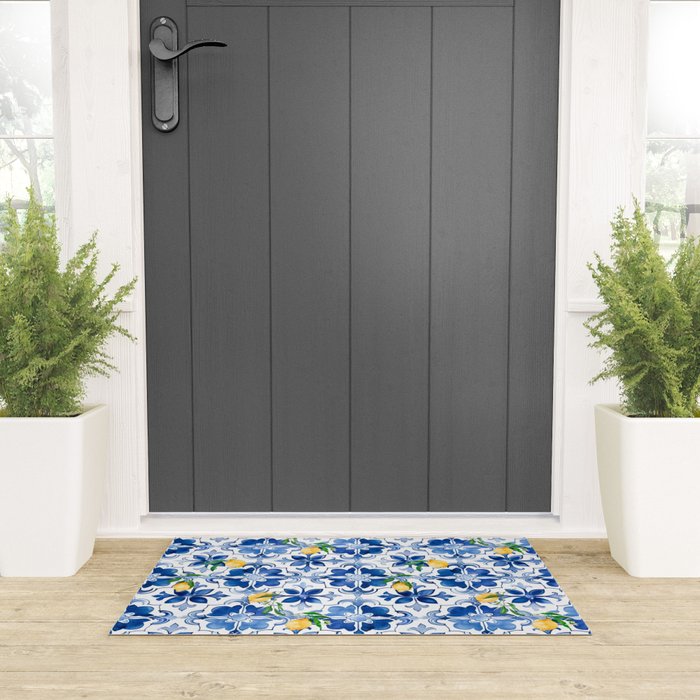 Blue tiles,mosaic,Mediterranean tiles,majolica art ,lemon ,citrus, Welcome Mat Gallery Image 3