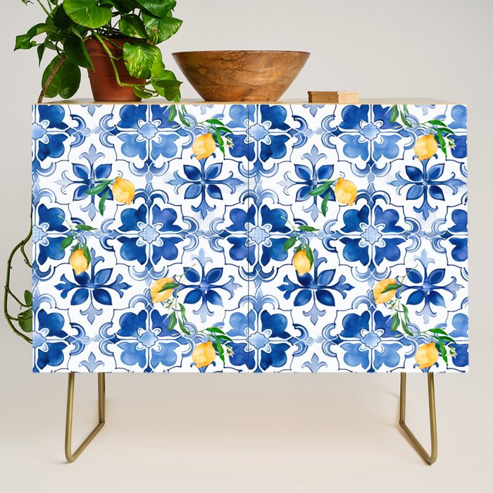 Blue tiles,mosaic,Mediterranean tiles,majolica art ,lemon ,citrus, Credenza Gallery Image 1