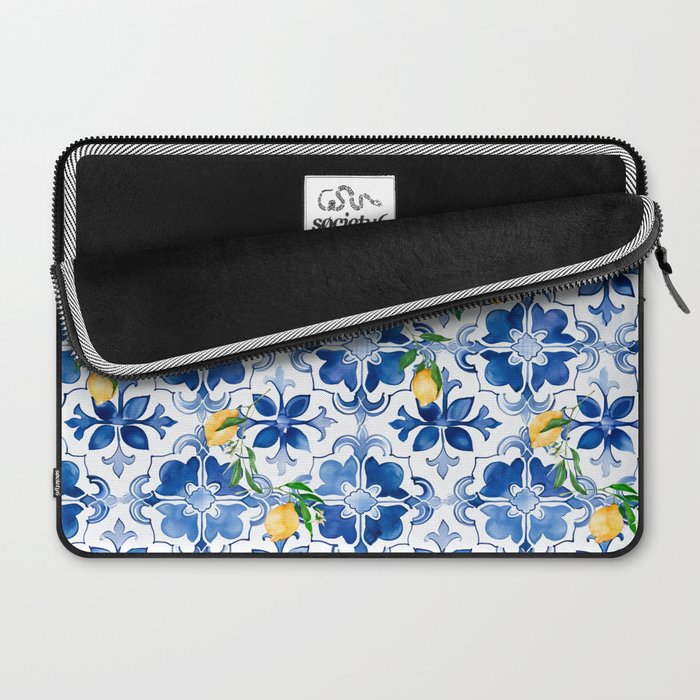 Blue tiles,mosaic,Mediterranean tiles,majolica art ,lemon ,citrus, Laptop Sleeve Gallery Image 2