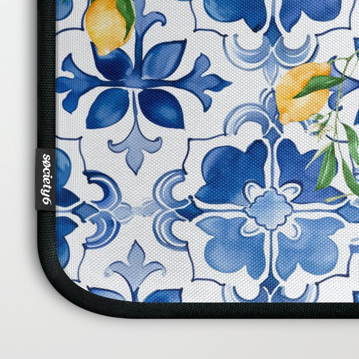 Blue tiles,mosaic,Mediterranean tiles,majolica art ,lemon ,citrus, Laptop Sleeve Gallery Image 3