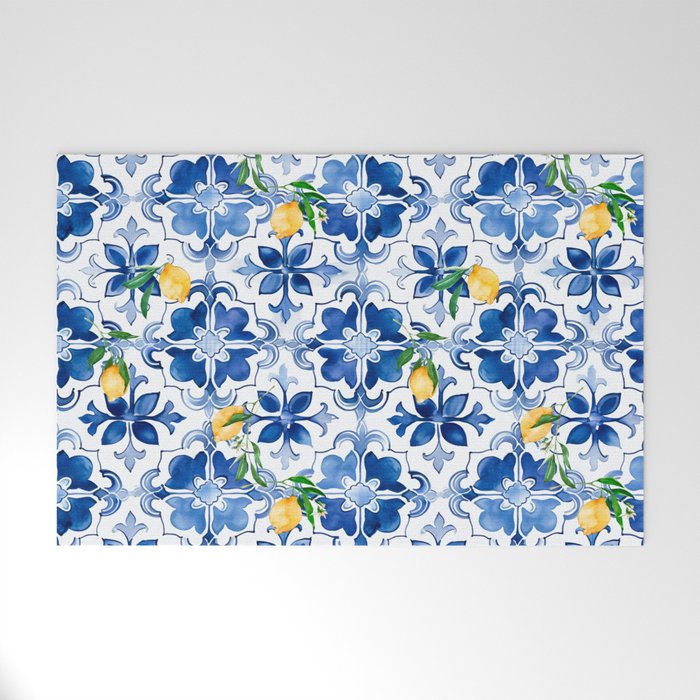 Blue tiles,mosaic,Mediterranean tiles,majolica art ,lemon ,citrus, Welcome Mat Gallery Image 1