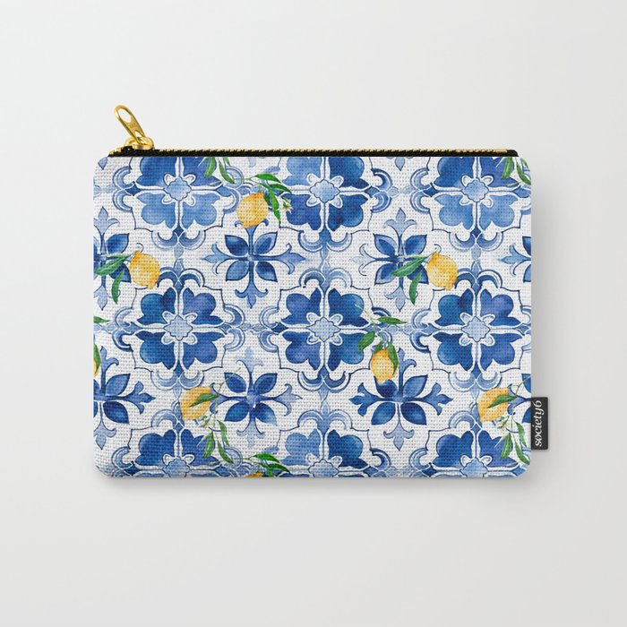 Blue tiles,mosaic,Mediterranean tiles,majolica art ,lemon ,citrus, Carry All Pouch Gallery Image 1