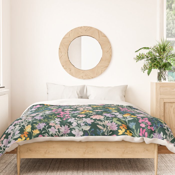 Wildflower Field on Pine Grove - Pink, Orange, Blue, & Purple Duvet Cover Gallery Image 3