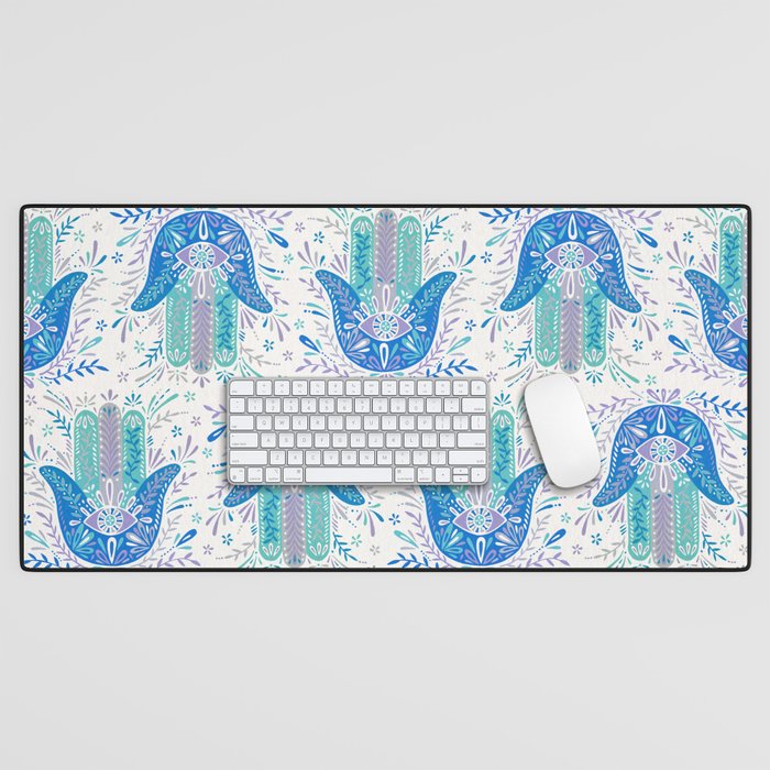 Hamsa Hand - Blue & Turquoise Palette Desk Mat Gallery Image 1