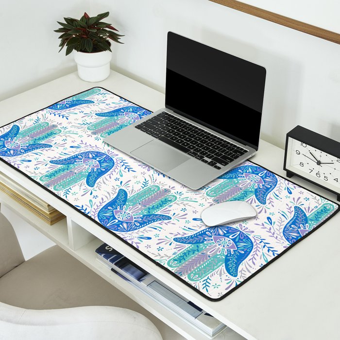 Hamsa Hand - Blue & Turquoise Palette Desk Mat Gallery Image 2