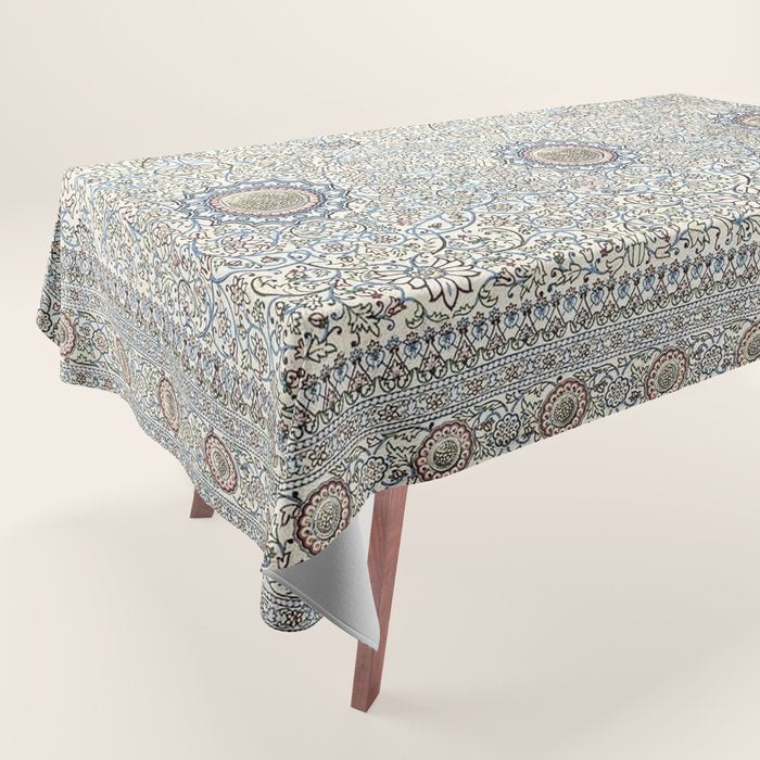 Antique Persian Cream Blue Pearl Carpet Tablecloth Gallery Image 1