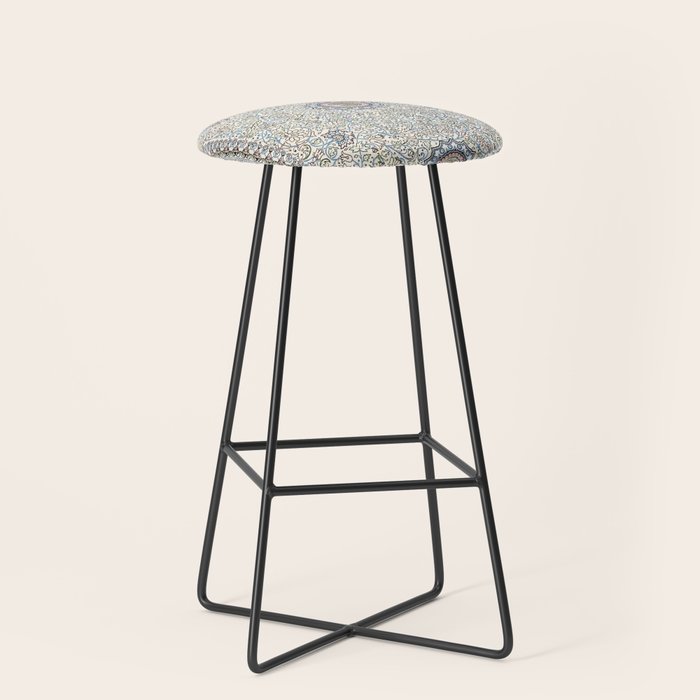 Antique Persian Cream Blue Pearl Carpet Stool Gallery Image 1