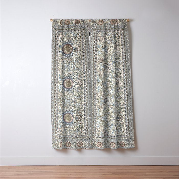 Antique Persian Cream Blue Pearl Carpet Window Curtain Gallery Image 3