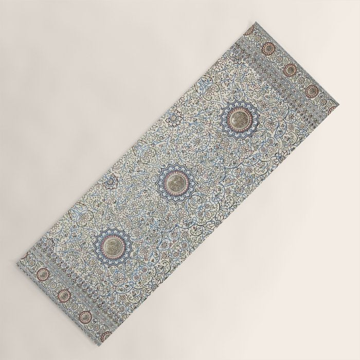 Antique Persian Cream Blue Pearl Carpet Yoga Mat Gallery Image 1