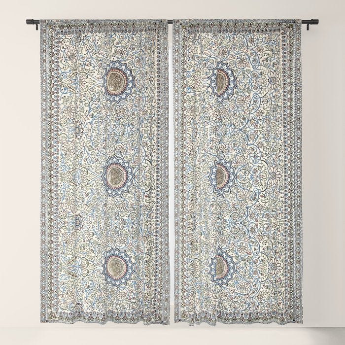 Antique Persian Cream Blue Pearl Carpet Window Curtain Gallery Image 5