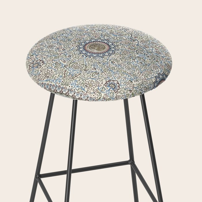 Antique Persian Cream Blue Pearl Carpet Stool Gallery Image 2