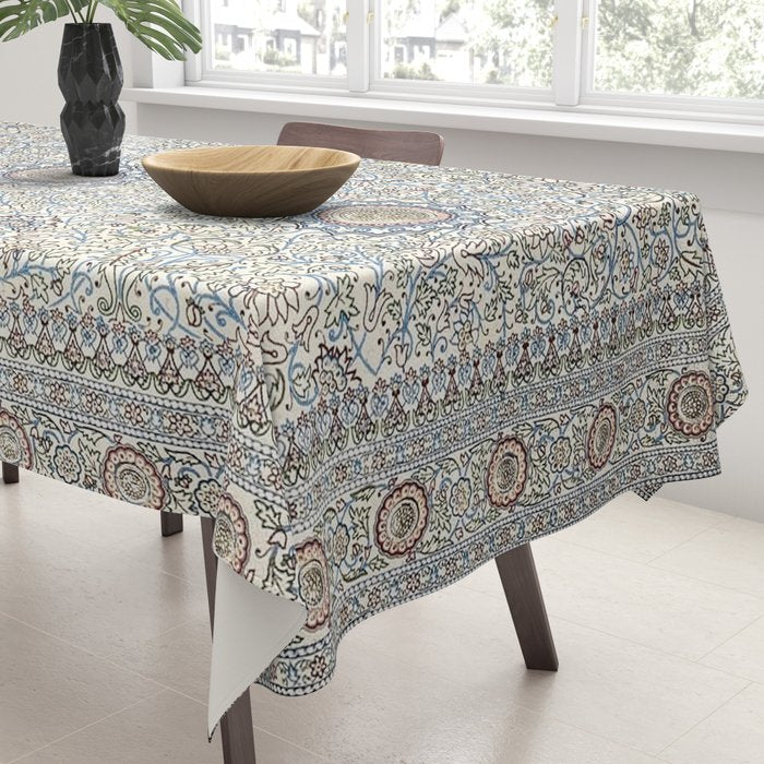 Antique Persian Cream Blue Pearl Carpet Tablecloth Gallery Image 3