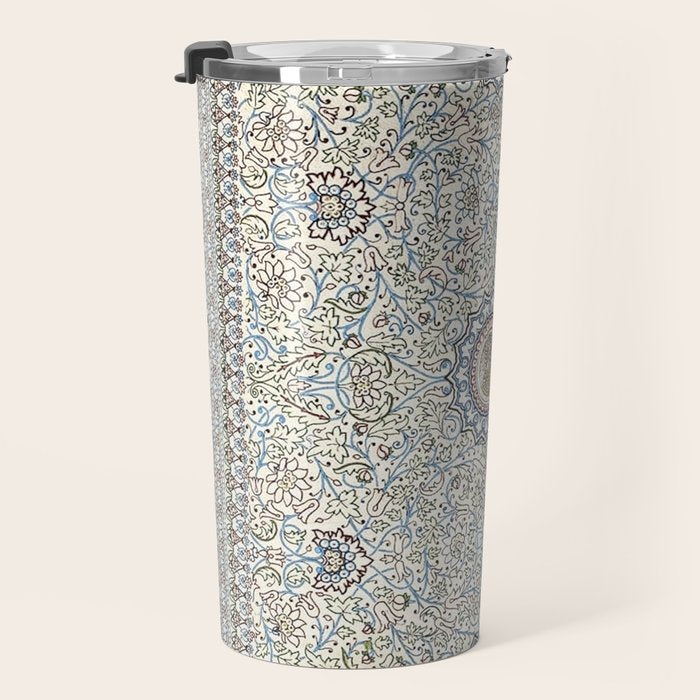 Antique Persian Cream Blue Pearl Carpet Travel Mug Gallery Image 3