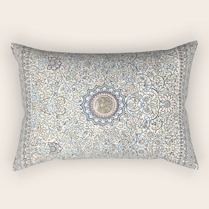 Antique Persian Cream Blue Pearl Carpet Rectangular Pillow Gallery Image 1