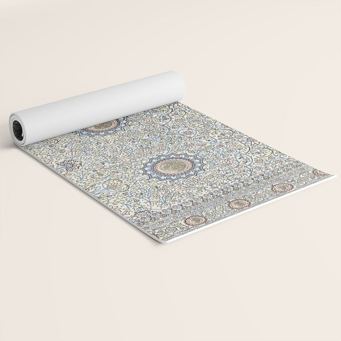 Antique Persian Cream Blue Pearl Carpet Yoga Mat Gallery Image 2