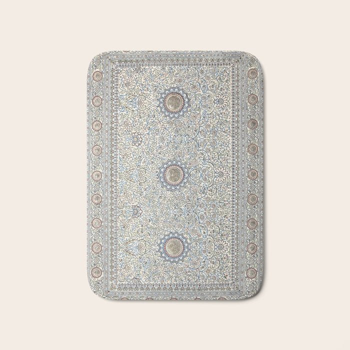 Antique Persian Cream Blue Pearl Carpet Bath Mat Gallery Image 1