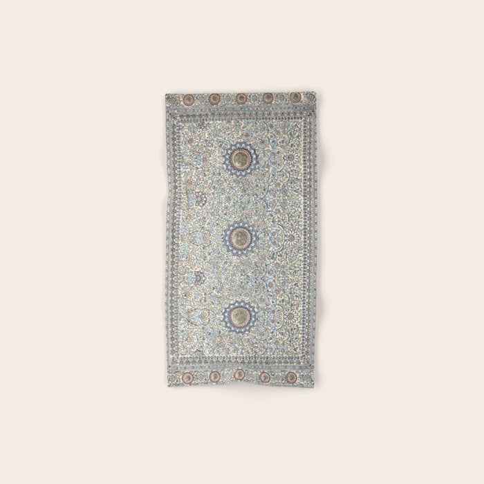 Antique Persian Cream Blue Pearl Carpet Bath Towel Gallery Image 1