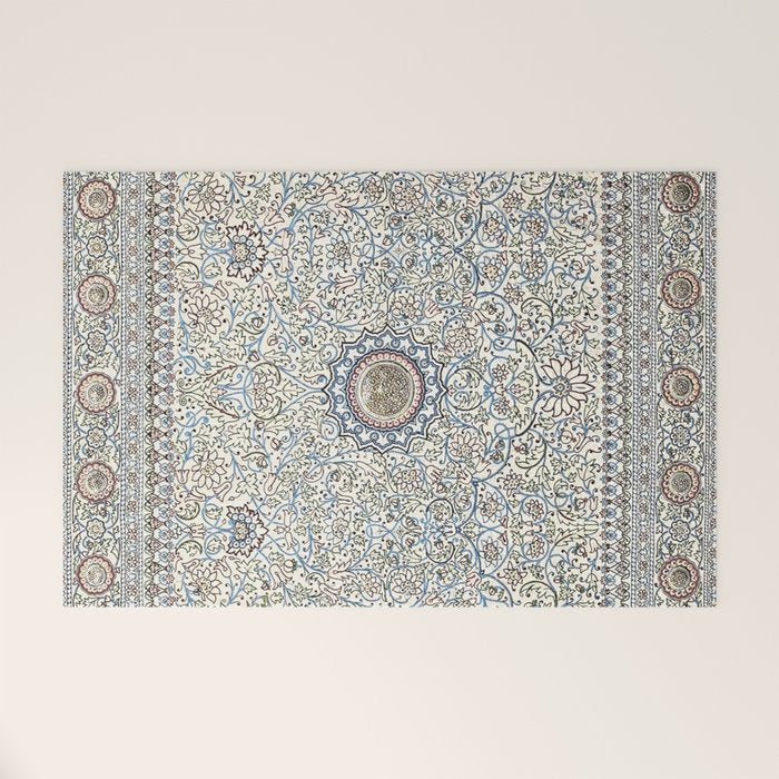 Antique Persian Cream Blue Pearl Carpet Welcome Mat Gallery Image 1