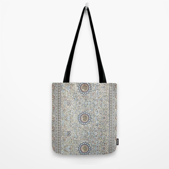Antique Persian Cream Blue Pearl Carpet Tote Bag Gallery Image 2