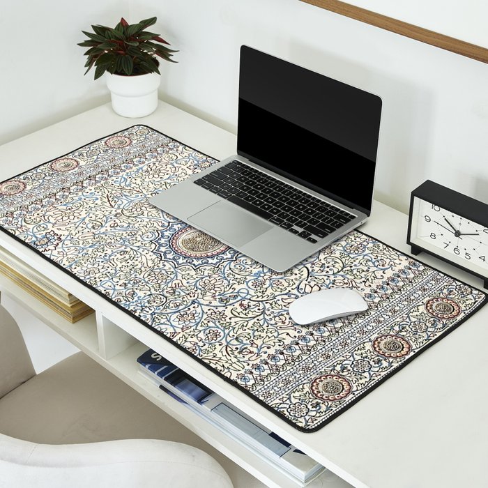 Antique Persian Cream Blue Pearl Carpet Desk Mat Gallery Image 2