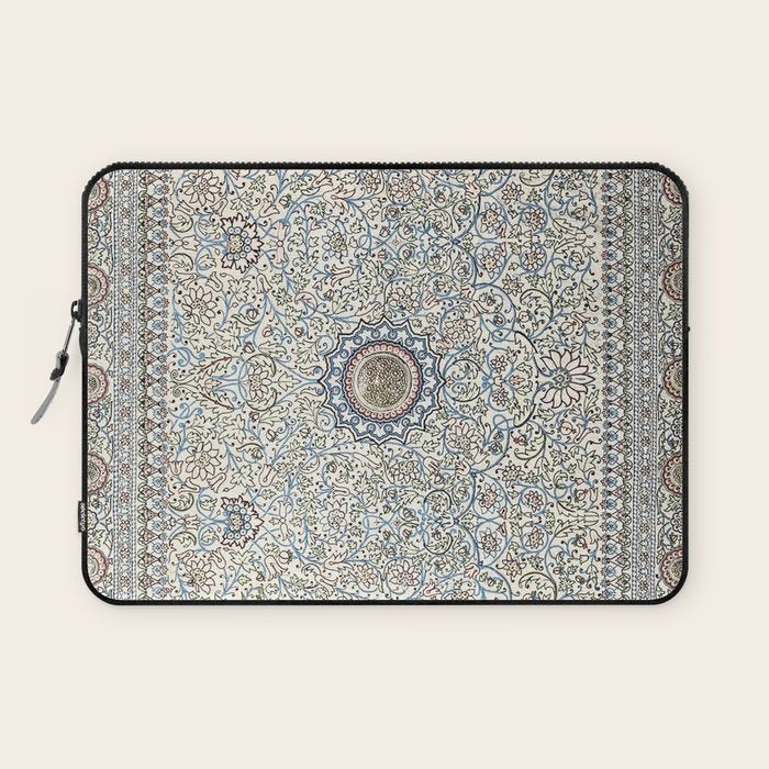 Antique Persian Cream Blue Pearl Carpet Laptop Sleeve Gallery Image 1
