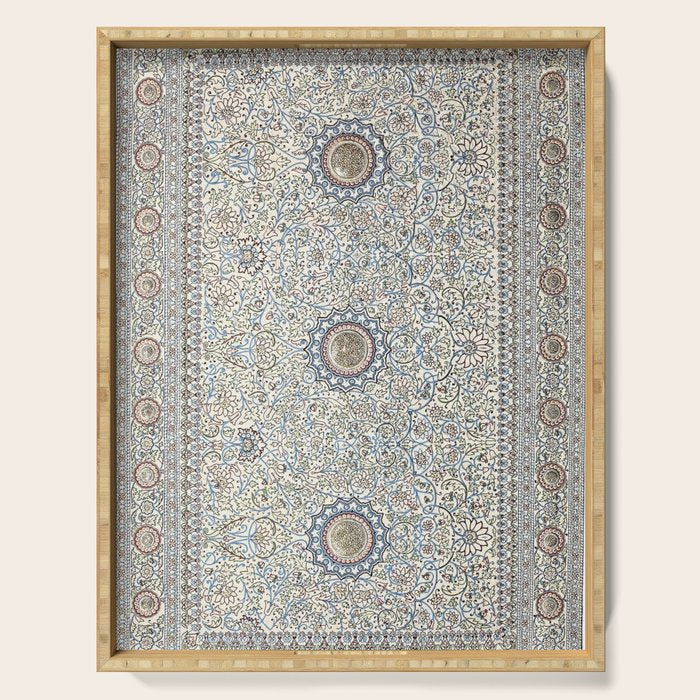 Antique Persian Cream Blue Pearl Carpet Serving Tray Gallery Image 1