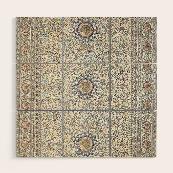 Antique Persian Cream Blue Pearl Carpet Wood Wall Art Gallery Image 1