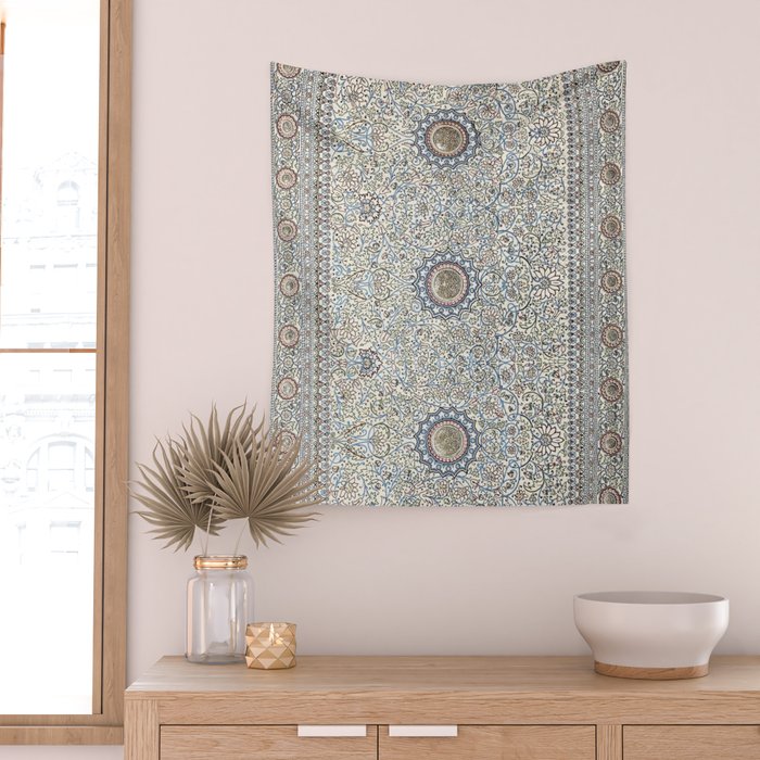 Antique Persian Cream Blue Pearl Carpet Wall Tapestry Gallery Image 2